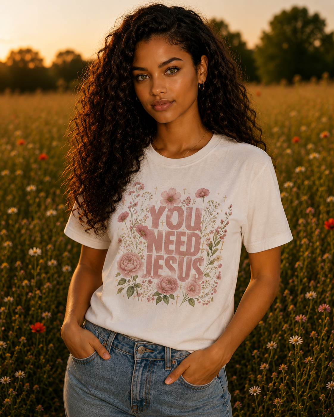 “You Need Jesus" Floral Graphic Tee